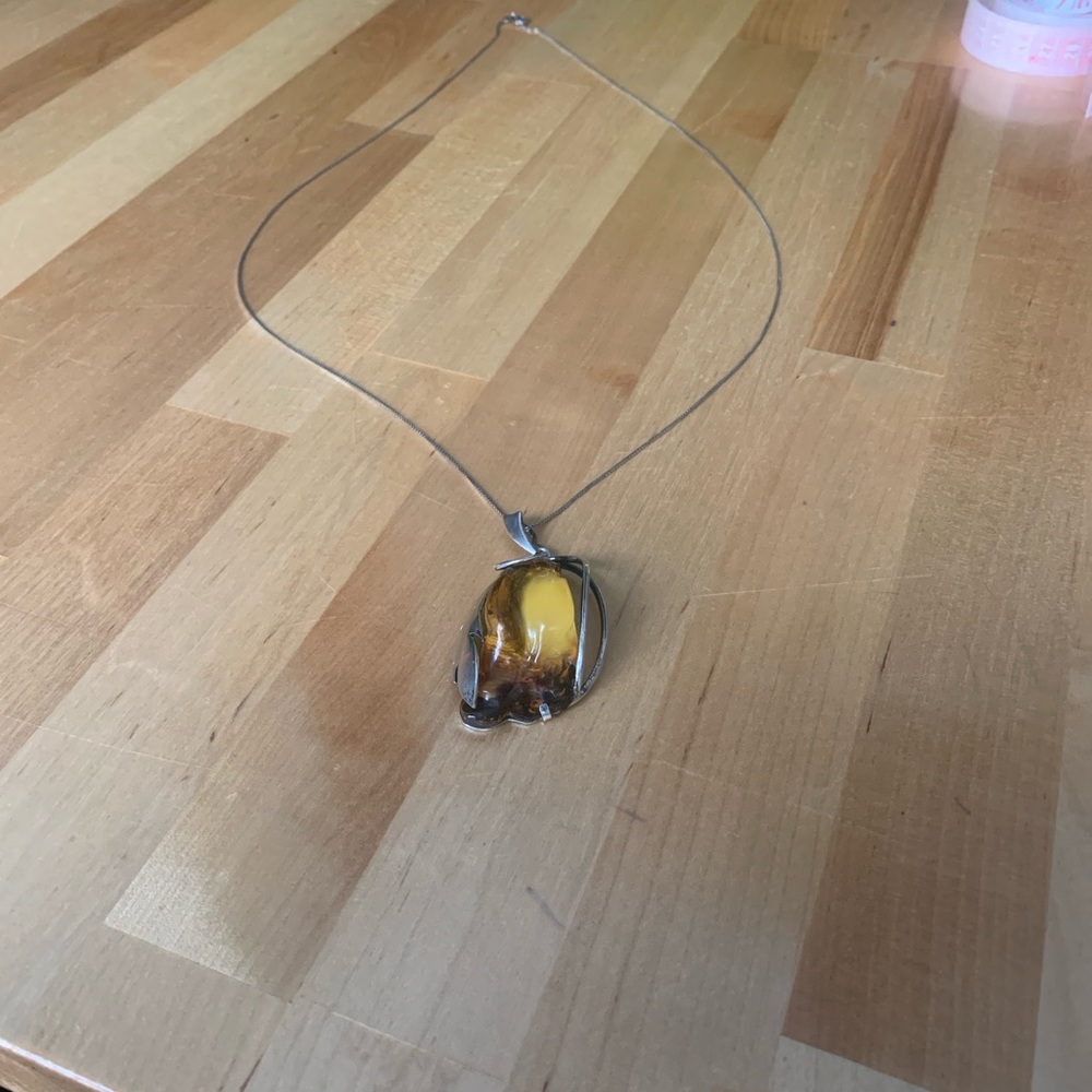 Sterling Silver and Amber Pendant Necklace